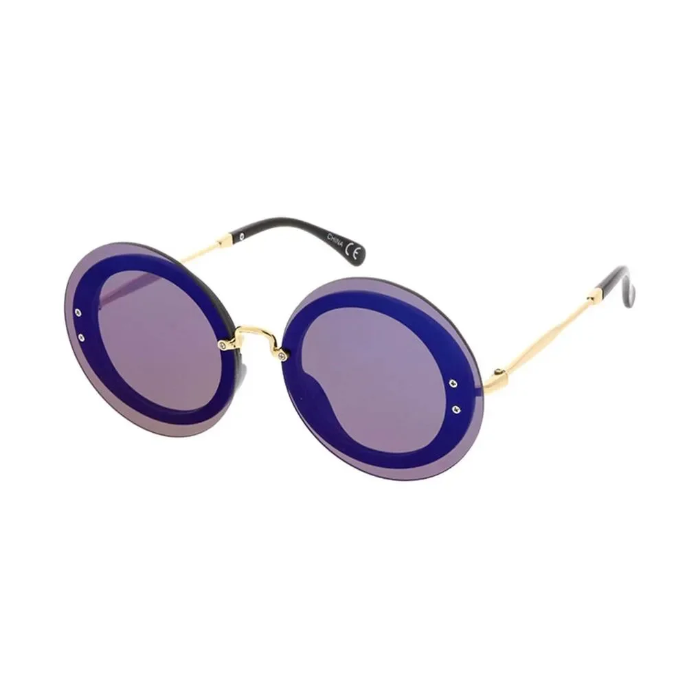 Glamour in Rounds Oversized Sunglasses for Women Blue Mirrored Lense